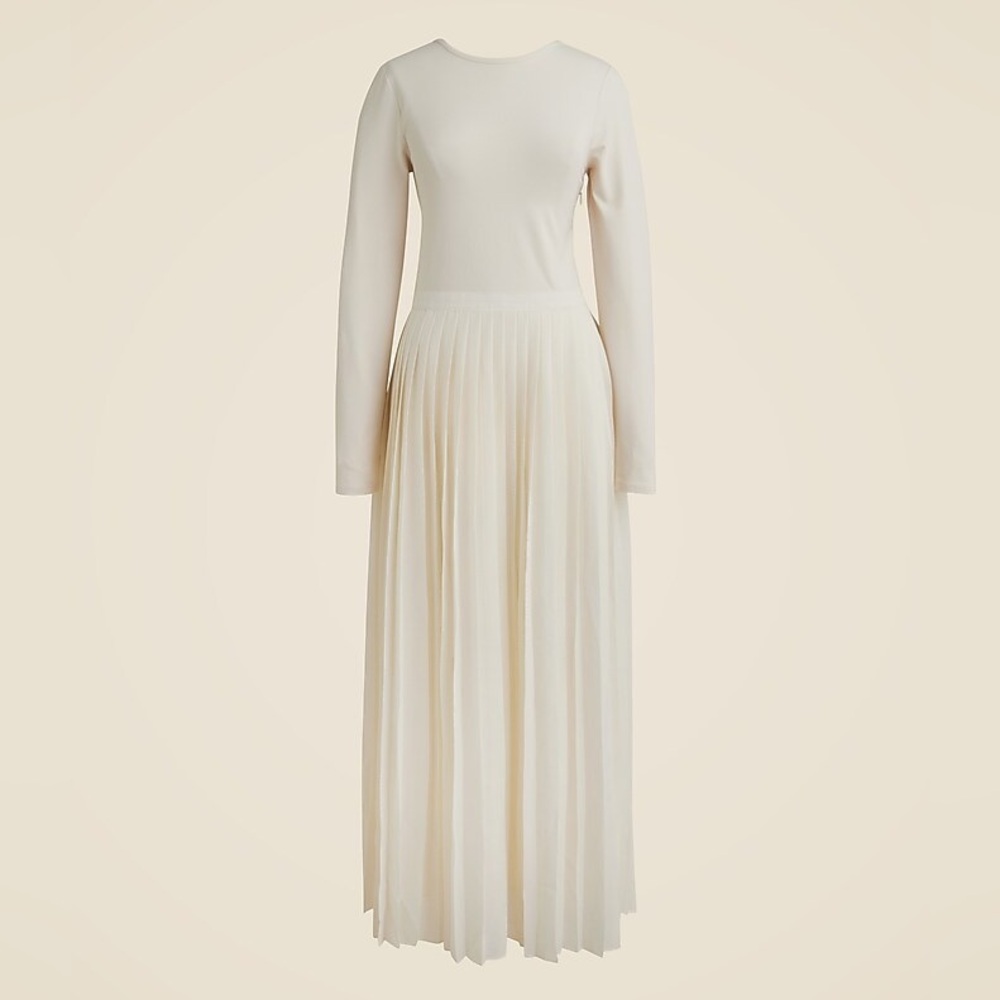J. Crew Ivory Long Sleeve Pleated Maxi Dress